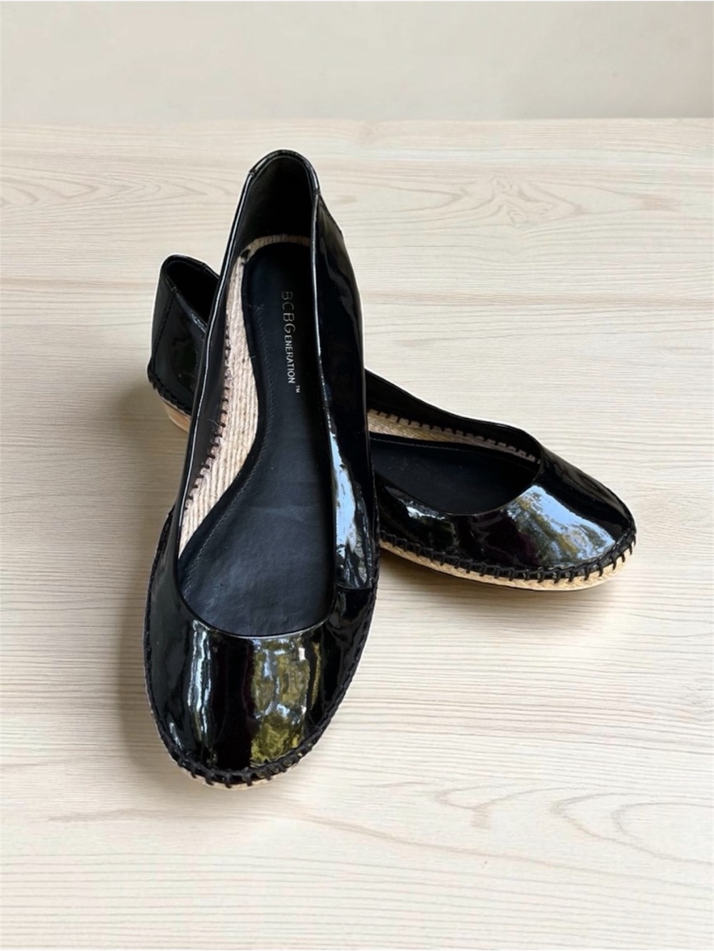 BCBGeneration “Alix” Black Patent Espadrille Ballet Flats Size 7 1/2